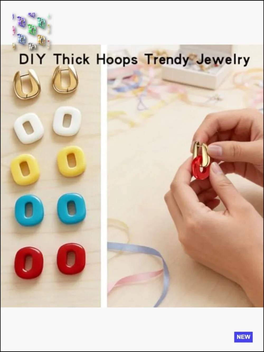 Chunky Huggie Hoop Earrings Set DIY Customizable Charms Hypoallergenic Gold